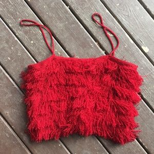 BOGO ☀️ Festival Red Fringe Crop Cami